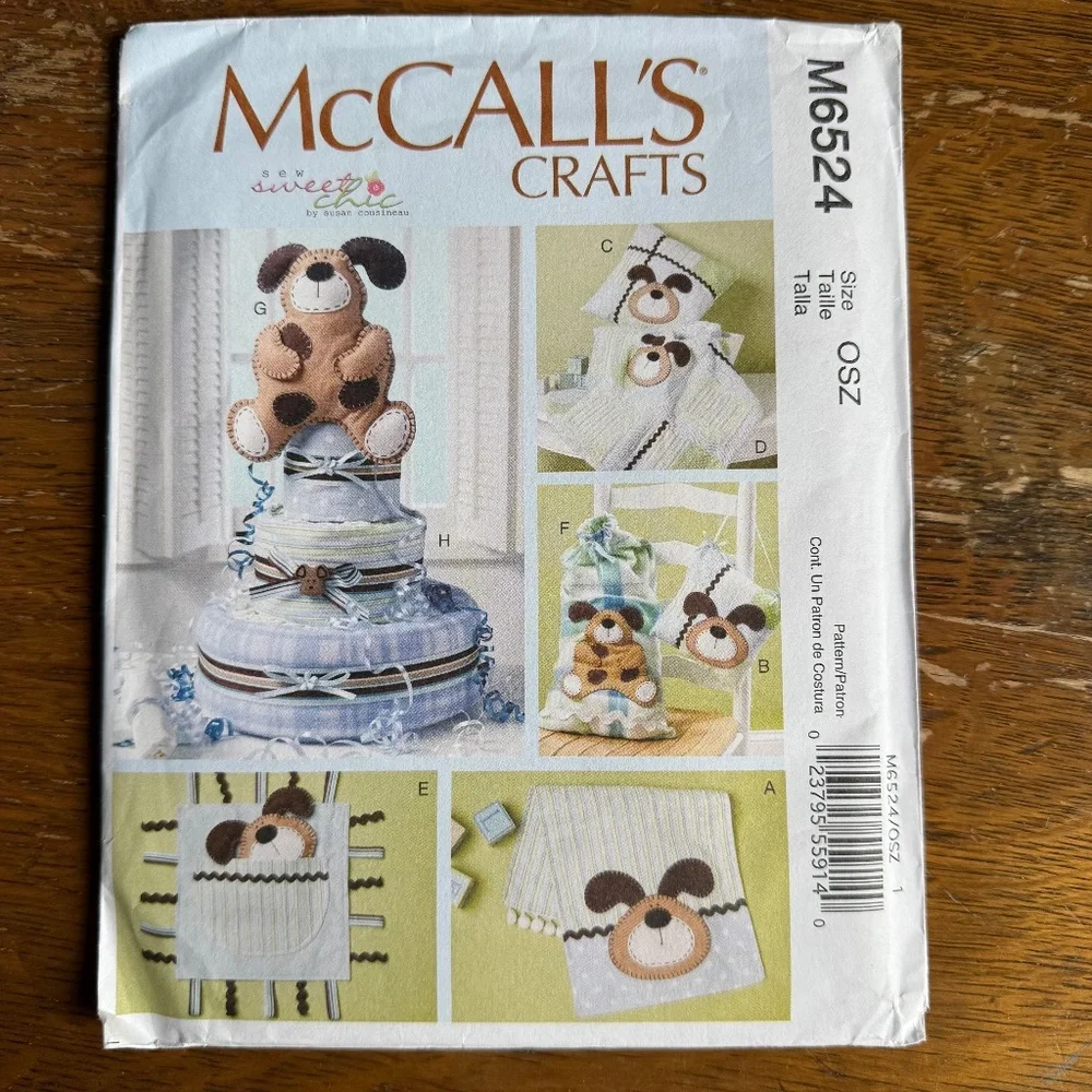 McCall’s Baby Craft Pattern: Burp Cloth/Pillows/Toy/Sack/Diaper Cake ONE SIZE